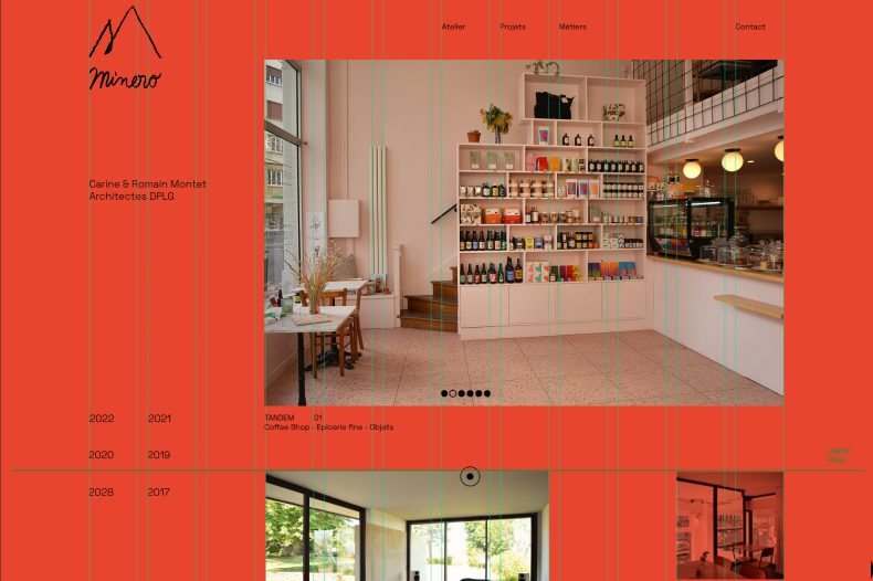 Identité visuelle web UX / UI photographies d'espaces pictogrammes pour Minero Architectes